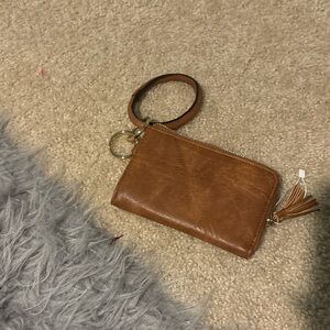 Brown Leather Wristlet with Tassel